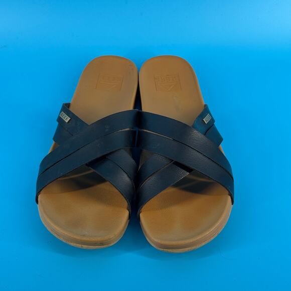 Reef Criss Cross Slide Sandals Womens 11 Black Beach Casual Minimalist - Picture 4 of 11